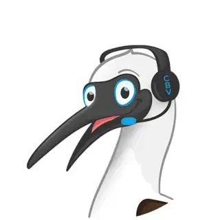 CBV headset-wearing bird mascot